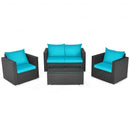 4Pcs Patio Rattan Cushioned Furniture Set-Turquoise