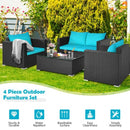 4Pcs Patio Rattan Cushioned Furniture Set-Turquoise