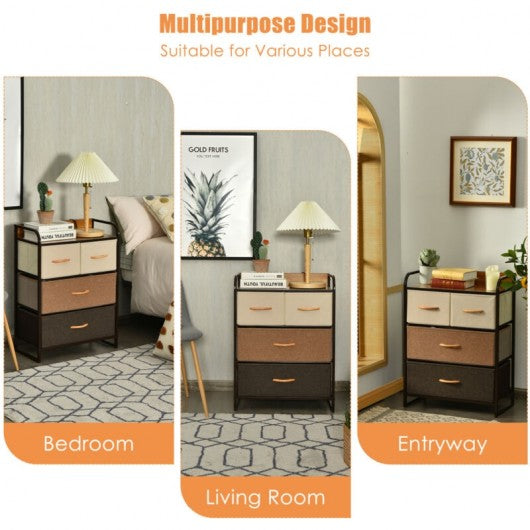 4-Drawer Tower Steel Frame Wooden Top Dresser Storage with 3-Tier Organizer