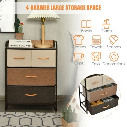 4-Drawer Tower Steel Frame Wooden Top Dresser Storage with 3-Tier Organizer