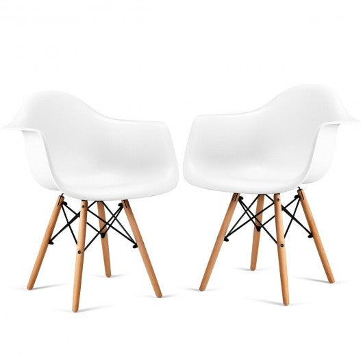 Set of 2 Mid-Century Dining Arm Chairs with Wood Legs