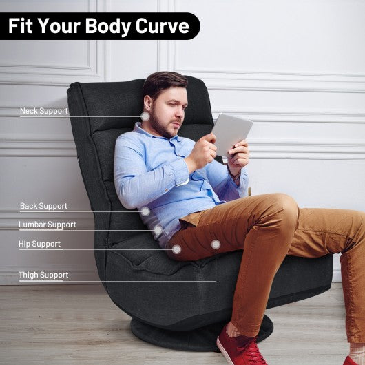 5-Position Folding Floor Gaming Chair-Black