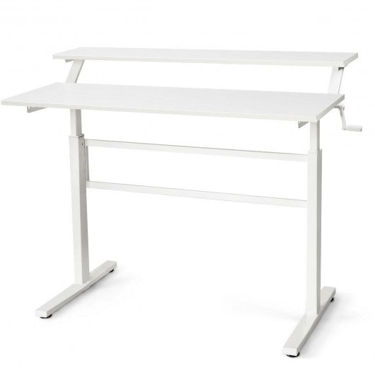 Standing Desk Crank Adjustable Sit to Stand Workstation -White