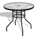 32" Patio Tempered Glass Steel Frame Round Table with Convenient Umbrella Hole