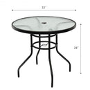 32" Patio Tempered Glass Steel Frame Round Table with Convenient Umbrella Hole