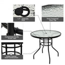 32" Patio Tempered Glass Steel Frame Round Table with Convenient Umbrella Hole