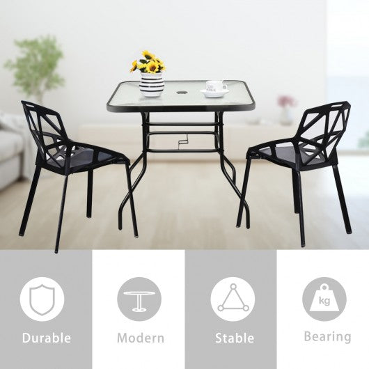 32" Patio Tempered Glass Steel Frame Square Table