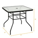 32" Patio Tempered Glass Steel Frame Square Table