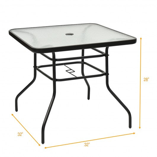 32" Patio Tempered Glass Steel Frame Square Table