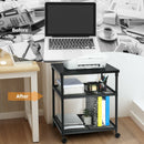 3 Tier Printer Stand Rolling Fax Cart with Adjustable Shelf and Swivel Wheels