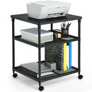 3 Tier Printer Stand Rolling Fax Cart with Adjustable Shelf and Swivel Wheels