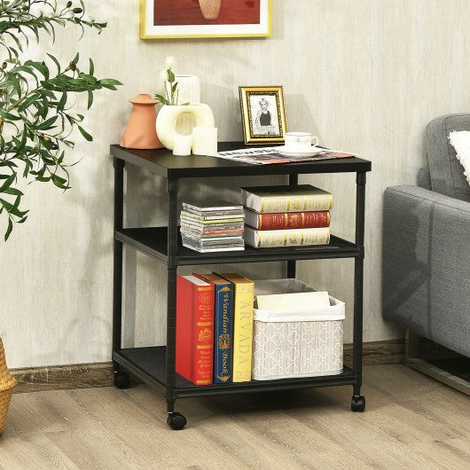 3 Tier Printer Stand Rolling Fax Cart with Adjustable Shelf and Swivel Wheels