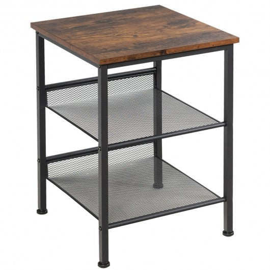 3-Tier Industrial End Side Table Nightstand Adjustable Shelves