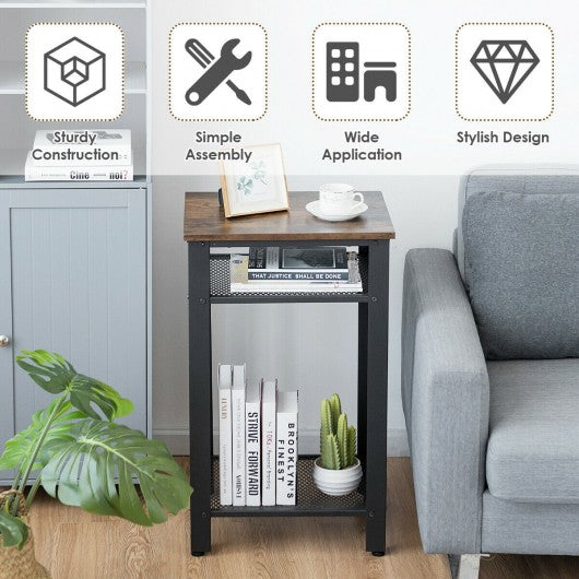3-Tier Industrial Tall Nightstand Side End Telephone Table