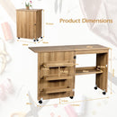Folding Sewing Craft Table Shelf Storage Cabinet Home Furniture-Natural