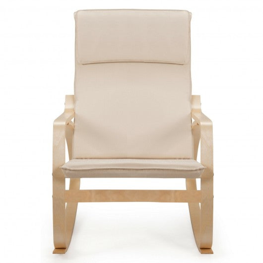 Modern Bentwood Rocking Chair Fabric Upholstered Relax Rocker Lounge Chair-Beige