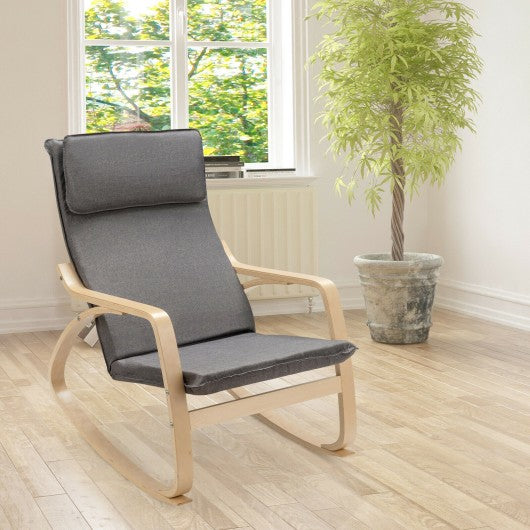 Modern Bentwood Rocking Chair Fabric Upholstered Relax Rocker Lounge Chair-Gray