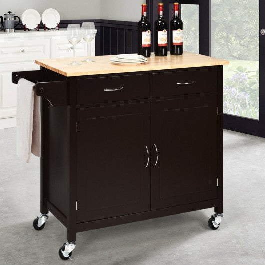 Modern Rolling Kitchen Cart Island with Wooden Top-Brown