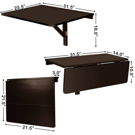 Space Saver Folding Wall-Mounted Drop-Leaf Table-Brown