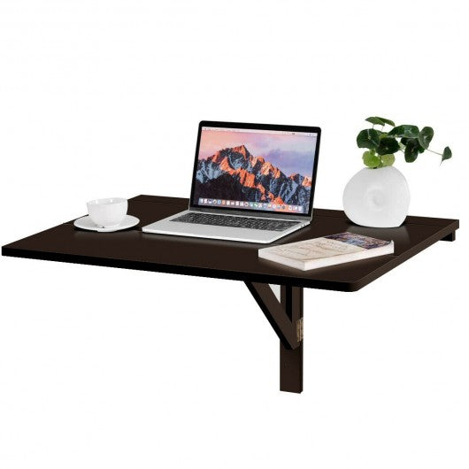 Space Saver Folding Wall-Mounted Drop-Leaf Table-Brown