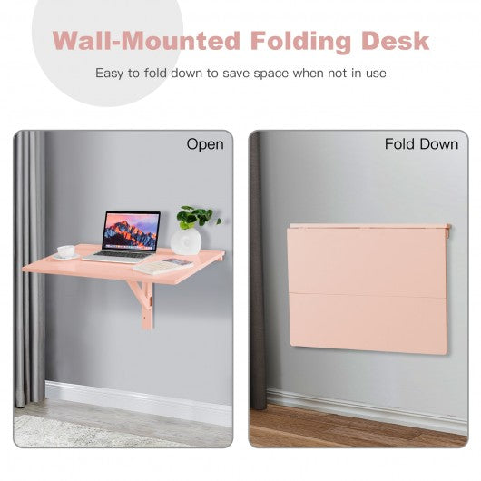 Space Saver Folding Wall-Mounted Drop-Leaf Table-Pink
