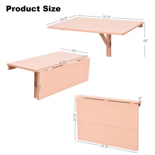 Space Saver Folding Wall-Mounted Drop-Leaf Table-Pink