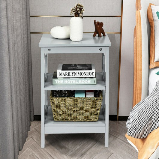 3-tier Nightstand Sofa Side End Accent Table-Gray