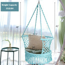 Hanging Hammock Chair Macrame Swing Hand Woven Cotton Backrest-Turquoise