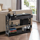 Console Accent Table with Drawer and Shelves -Black
