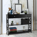 Console Accent Table with Drawer and Shelves -Black