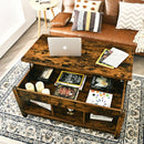 Lift Top Coffee Table with Hidden Storage Compartment- Brown
