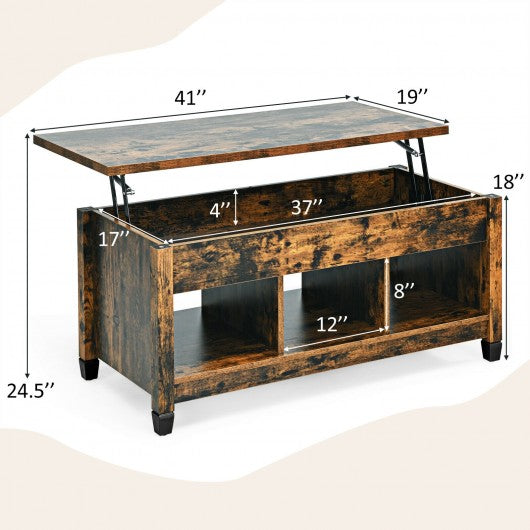 Lift Top Coffee Table with Hidden Storage Compartment- Brown