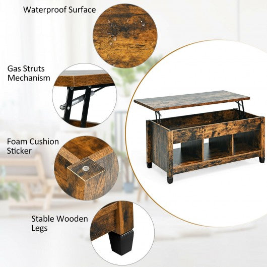Lift Top Coffee Table with Hidden Storage Compartment- Brown