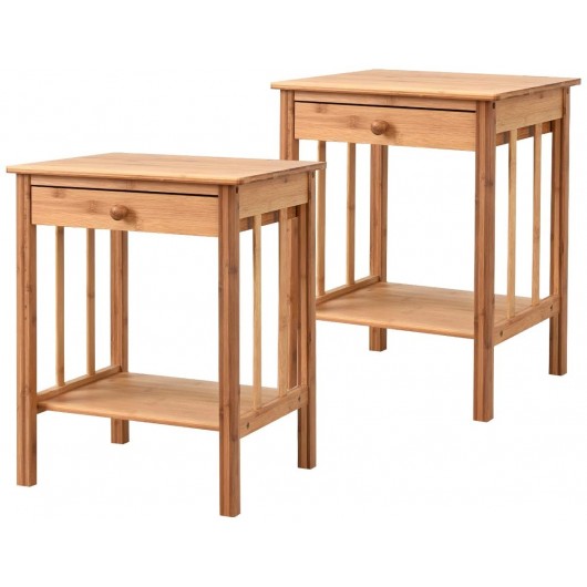 Multipurpose Bamboo End Table  with Drawer and Storage Shelf for Living Room-Natural