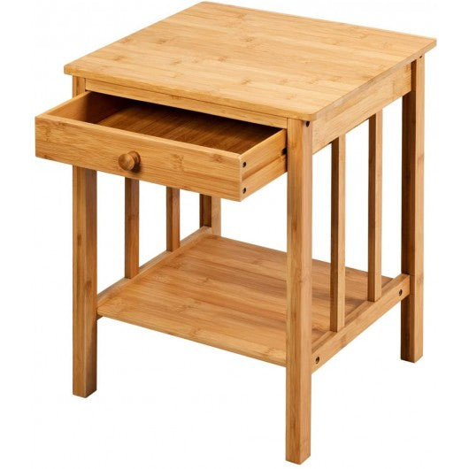 Multipurpose Bamboo End Table  with Drawer and Storage Shelf for Living Room-Natural