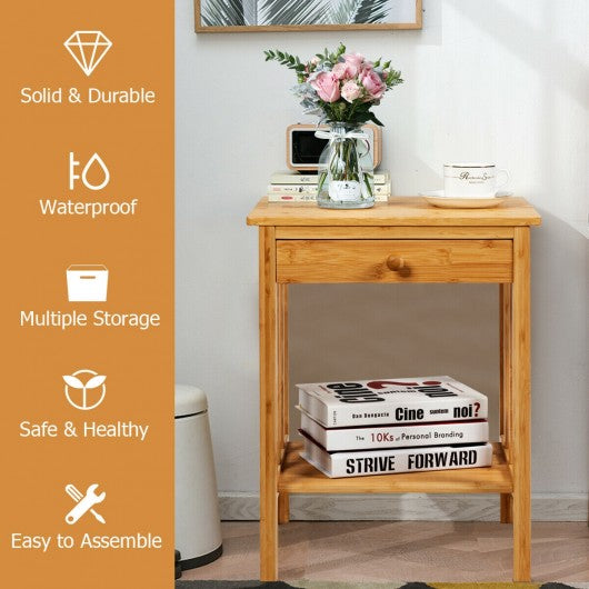 Multipurpose Bamboo Nightstand End Table Storage Shelf