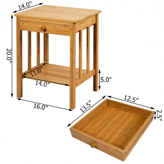 Multipurpose Bamboo Nightstand End Table Storage Shelf