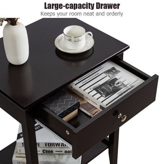 Wooden Nightstand  End Table Storage Display -Brown