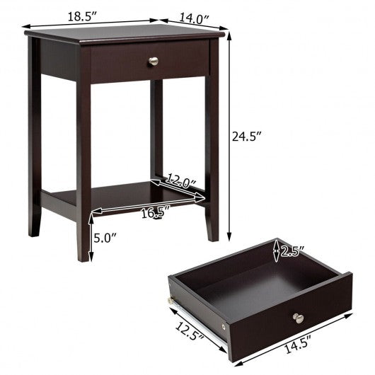 Wooden Nightstand  End Table Storage Display -Brown