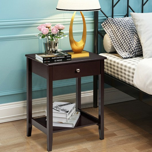 Wooden Nightstand  End Table Storage Display -Brown