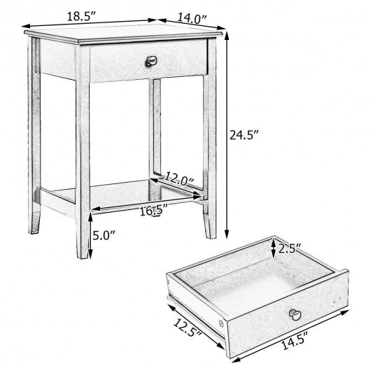 Wooden Nightstand  End Table Storage Display -Gray