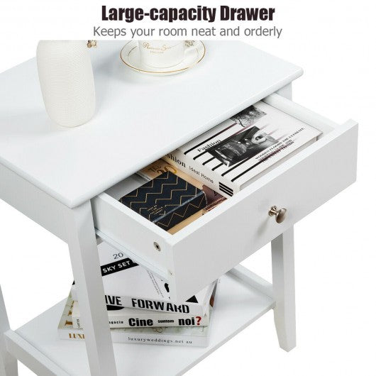 Wooden Nightstand  End Table Storage Display -White