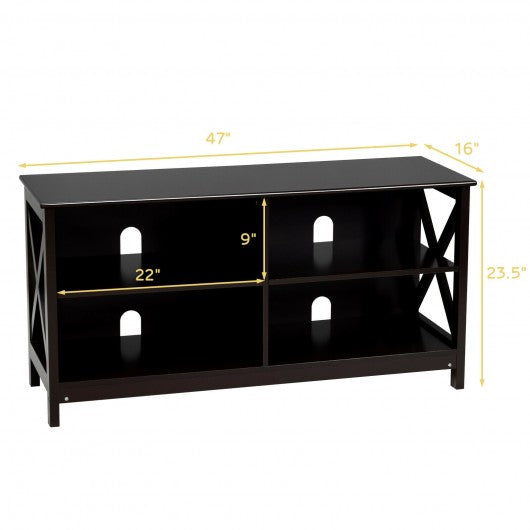 Wooden TV Stand Entertainment Media Center -Brown