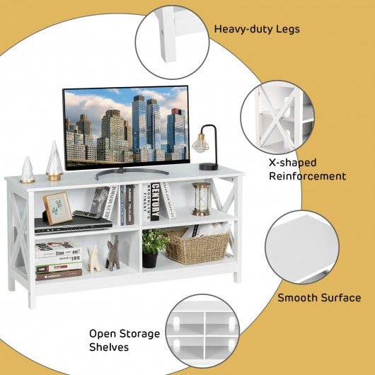 Wooden TV Stand Entertainment Media Center -White