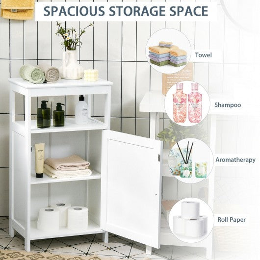 Bathroom Floor Cabinet with Adjustable Shelf-White