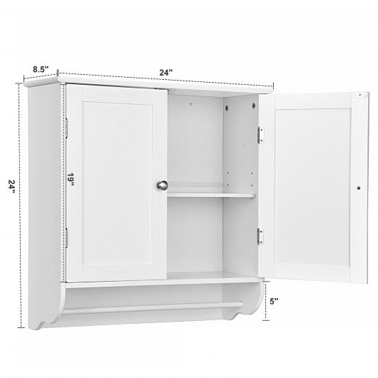 Wall Mounted Bathroom Storage Medicine Cabinet with Towel Bar-White