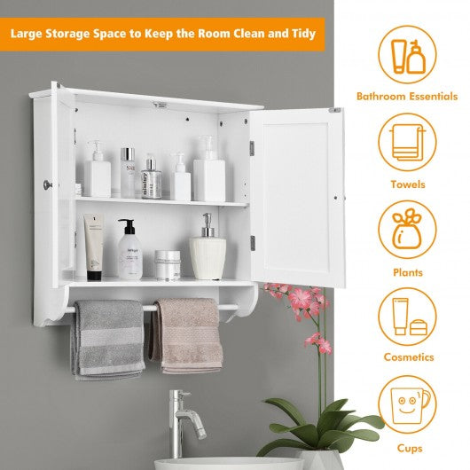 Wall Mounted Bathroom Storage Medicine Cabinet with Towel Bar-White