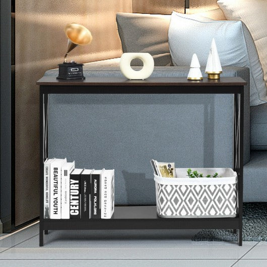 2-Tier Console X-Design Sofa Side Accent Table-Wood Grain