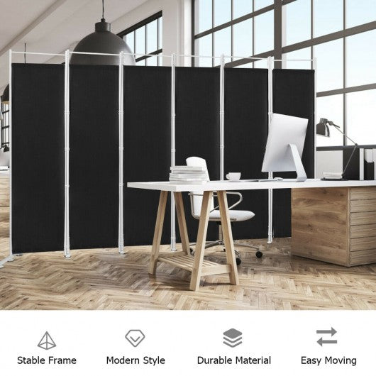 6-Panel Room Divider Folding Privacy Screen -Black