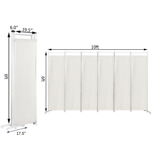 6-Panel Room Divider Folding Privacy Screen -White